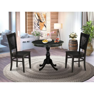 NeoClassical Dinette Set 3Pc - Modern Dining Table & Chairs - Black Finish Wood Seat