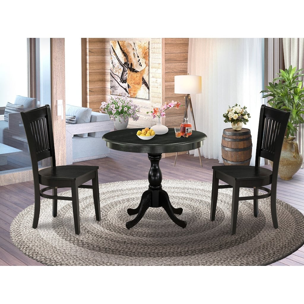 NeoClassical Dinette Set 3Pc - Modern Dining Table & Chairs - Black Finish Wood Seat