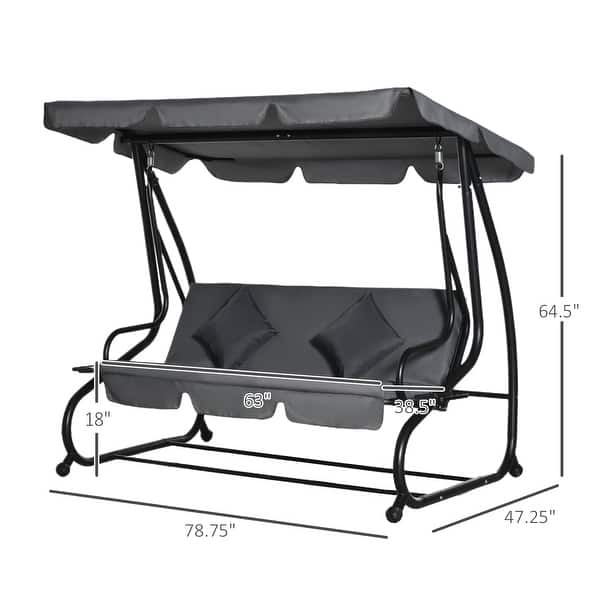 dimension image slide 1 of 3, Outsunny 3 Seat Outdoor Free Standing Covered Swing Bench with Comfortable Cushioned Fabric & Included Canopy