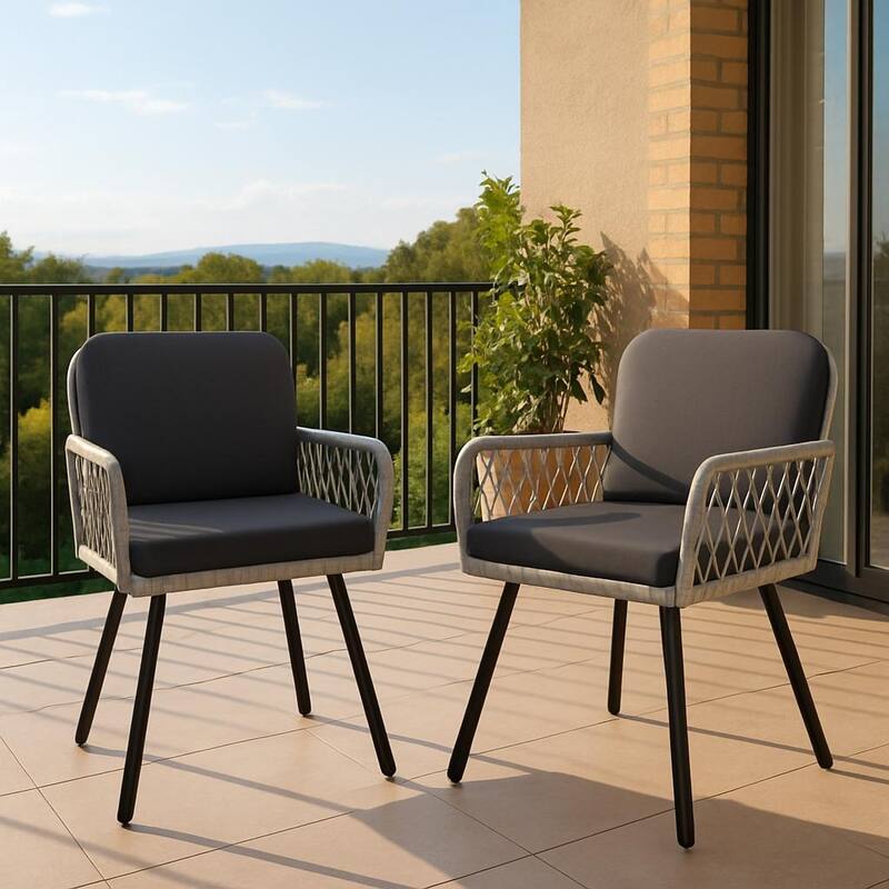 2PCS Patio Outdoor Dining Chairs, Armchair for Indoor, Garden, Balcony, Deck, Backyard - N/A - Grey