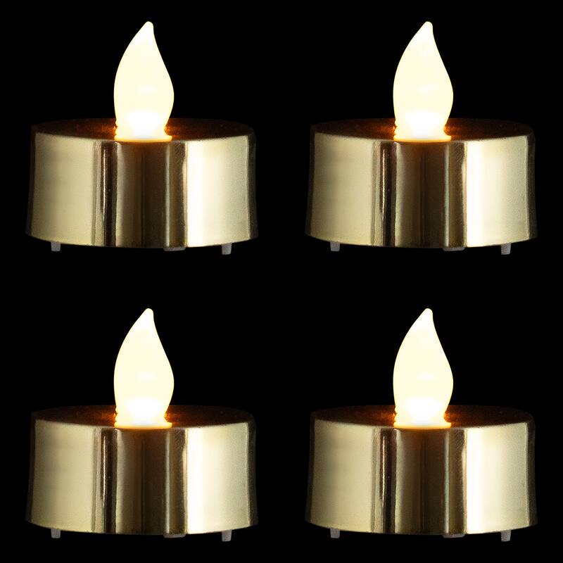 LED Lighted Flameless Flickering Tea Light Candles - Metallic Gold - Set of 4