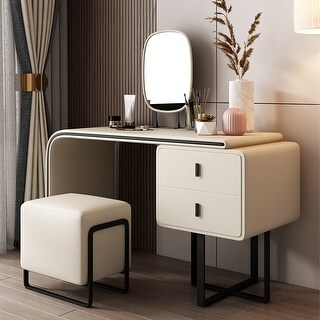 Modern Extendable Makeup Vanity Table with PU Leather 2 Solid