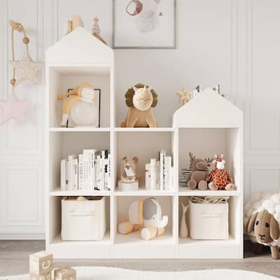 7-Cubby Kids Bookshelf Wooden Storage Cabinet for Boys Girls