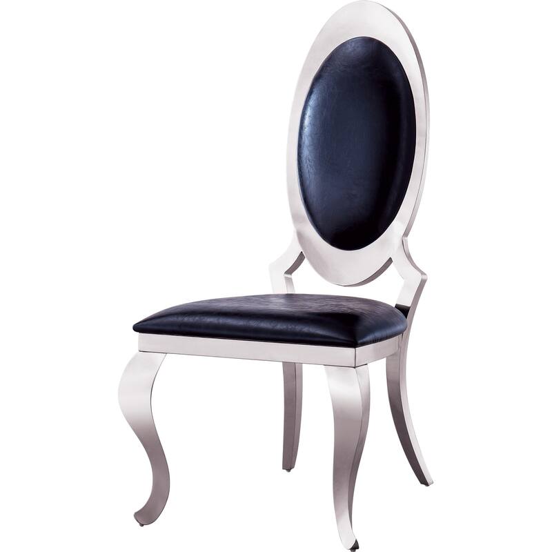 Set of 2 Leatherette Dining Chair with Oval Backrest and Steel Legs