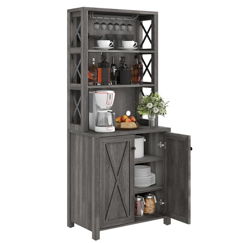 67" Tall Farmhouse Kitchen Coffee Bar Cabinet with Adjustable Shelves