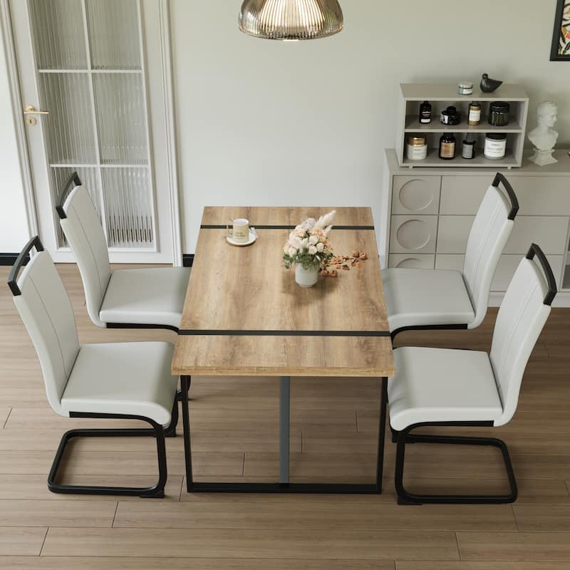 Modern 5-Piece Dining Set with Rectangular MDF Table & 4 PU Armless High Back Chairs