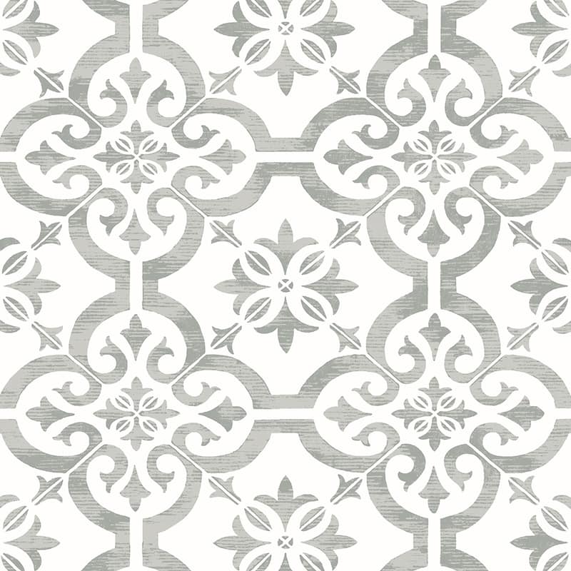 Seabrook Designs Encaustic Faux Tile Non-Woven Unpasted Wallpaper - 20.9 in. W x 33 ft. L - 20.9 in. W x 33 ft. L - Harbor Mist