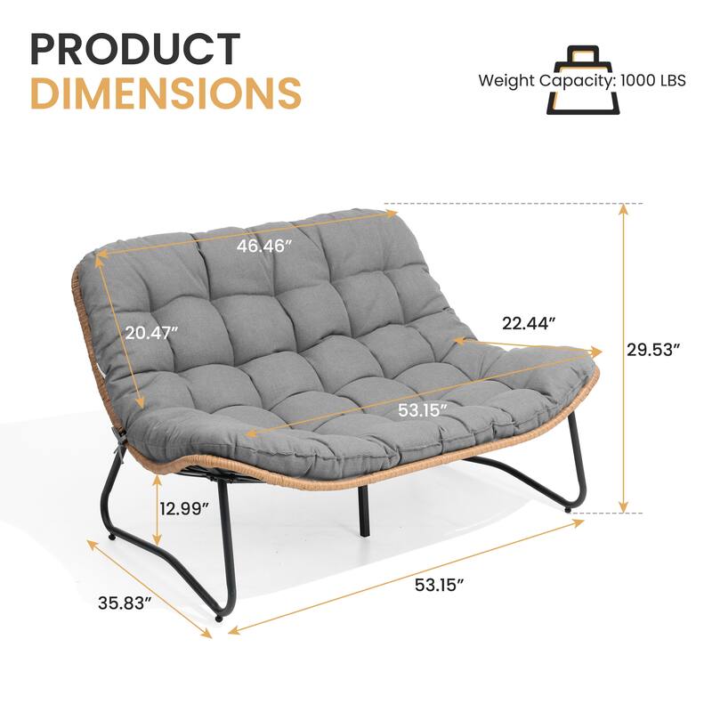 Outdoor Double Papasan Chair Loveseat Oversized PE Rattan Chair with Cushion