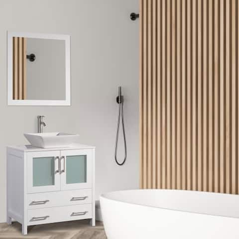 Vanity Art 30-inch Single Sink Bathroom Vanity Set With Engineered Marble Top and Free Mirror