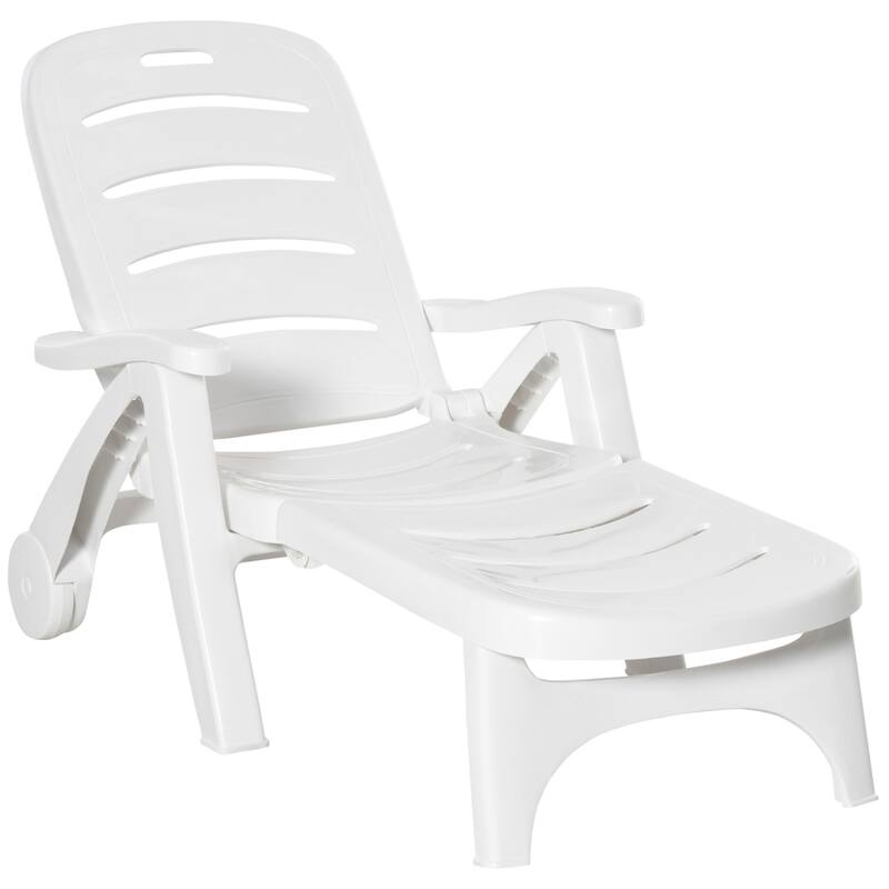 Outdoor 5 Level Adjustable Backrest Chaise Lounge with Wheels, Folding Tanning Chair