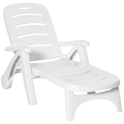 Outdoor Folding Tanning Chaise Lounge, 5 Level Adjustable Backrest Lounge Chair with Wheels for Pool, Beach, Patio, Garden