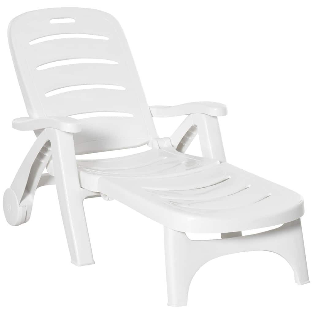 Outdoor Folding Tanning Chaise Lounge, 5 Level Adjustable Backrest Lounge Chair with Wheels for Pool, Beach, Patio, Garden