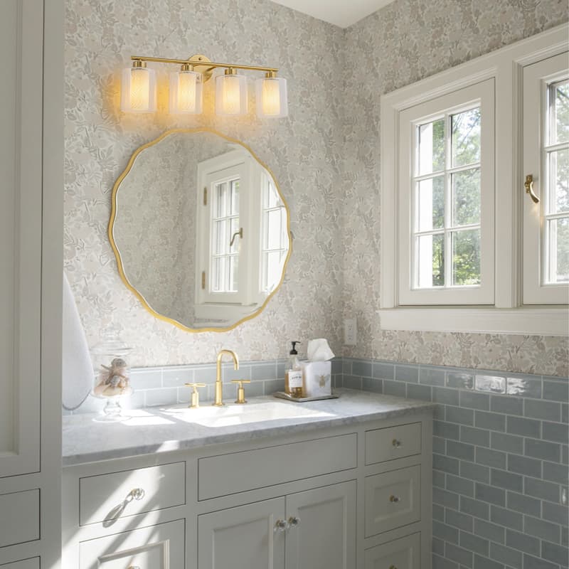 Modern Gold Vanity Light with Double Cylinder Shades Bathroom