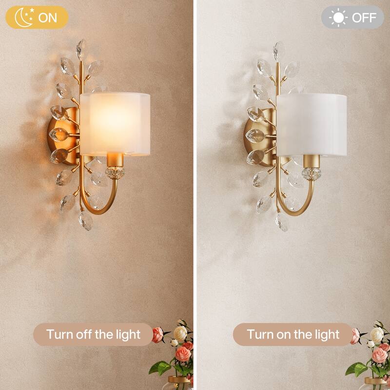 Crystal Wall Sconce with 2-Tier Shade, Bathroom Vanity Light - 5.5'' W × 9.1'' D × 15.9'' H