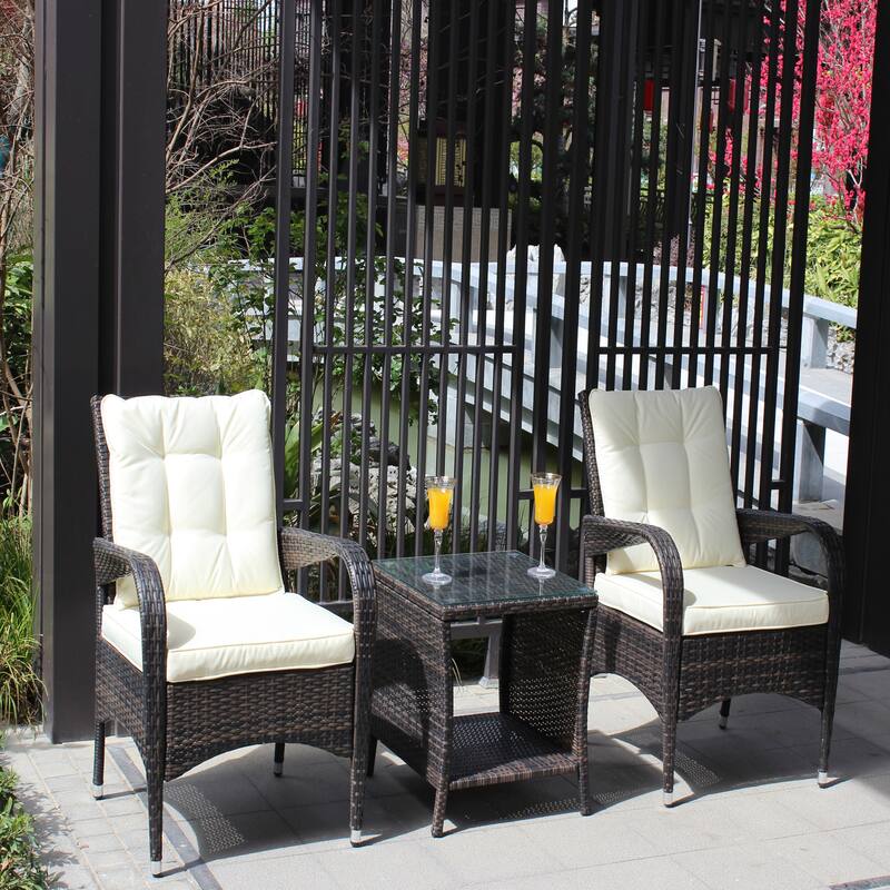 3-Piece Outdoor Conversation Seating Furniture Set - Brown