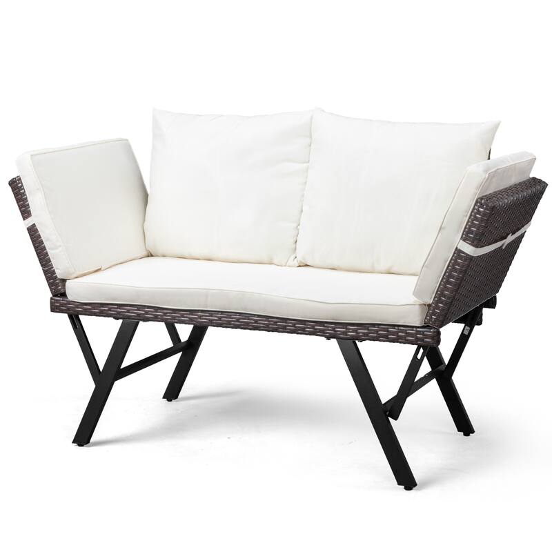 Convertible Patio Sofa with Cushions and Adjustable Armrests - 70.3" x 23.4" x 32.8"