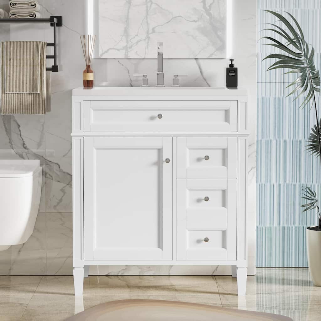 Single Sink Vanity for Bathroom Storage Cabinet with Tip-out Drawer, Small Drawer, Large Drawer, Door Rack and Adjustable Shelf