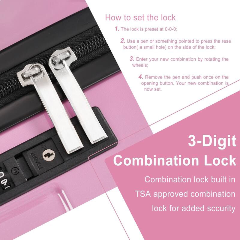 Luggage Set 3 Piece Glossy PC Suitcases with Spinner Wheels, Built-In TSA Lock and Foldable Duffel Bag, for Travel Men & Women