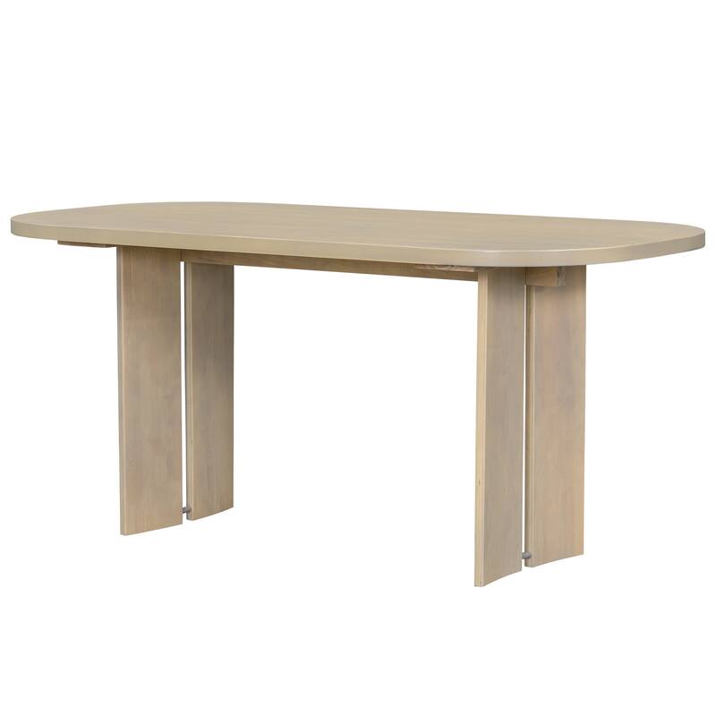 Solid Wood Dining Table Set with Bench - 6-Piece Upholstered Rectangular Dining Room Table Set with Bench