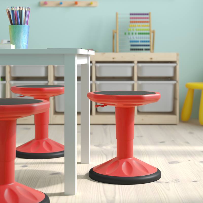 Kids Adjustable Height Active Learning Stool for Classroom and Home - 13"D x 13"W x 13.5" - 18.25"H