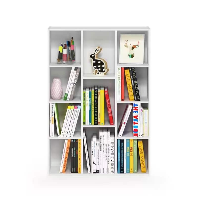 Modern 42-Inch Bookcase with Open Shelves in White Wood Finish