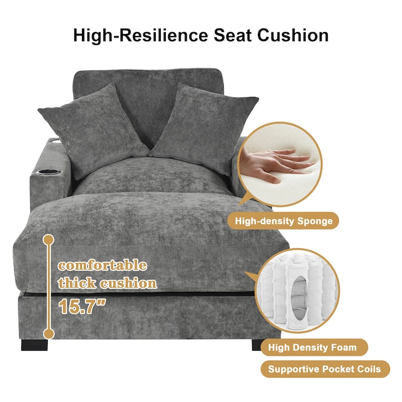 GDFStudio - Polyester 1-Seater 28.3" Chaise Lounge with Tufted Back and Arm