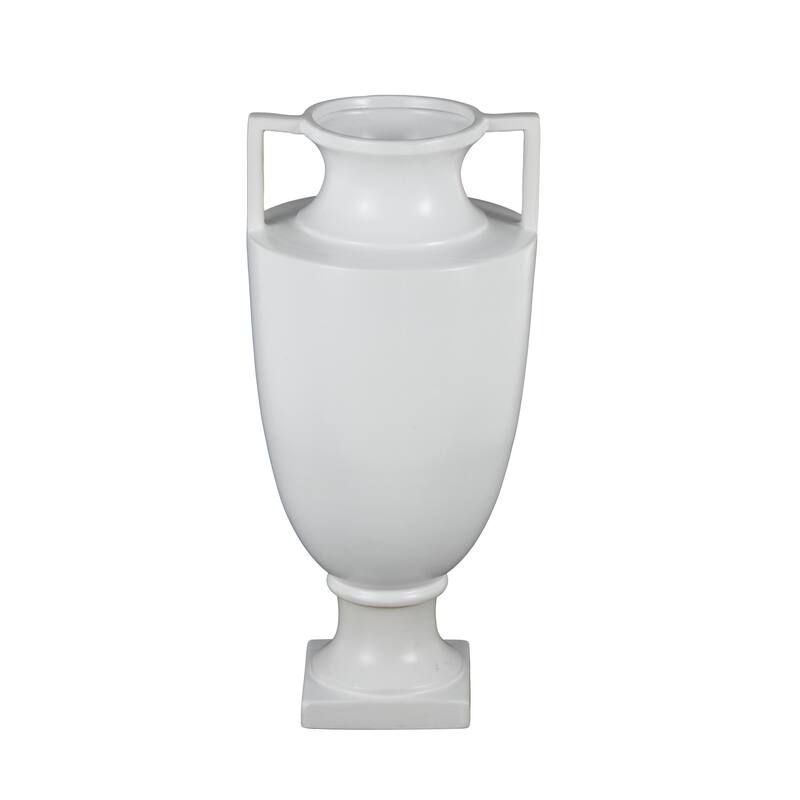 White Ceramic Fluted Urn Shaped Decorative Vase with Handles