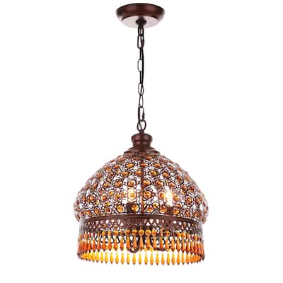 SAFAVIEH Lighting Jeweled 3-light Bronze Beaded Adjustable Pendant Lamp - 13.5"x13.5"x18.25-90.25"