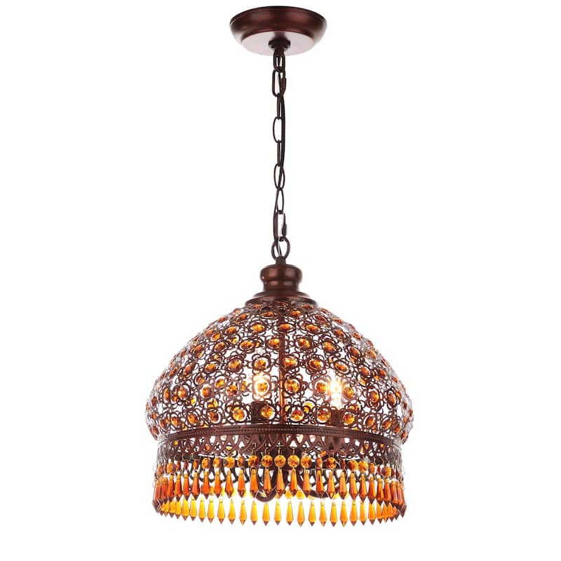 SAFAVIEH Lighting Rosanda 3-Light Bronze Beaded Adjustable Pendant Lamp - 13.5"x13.5"x18.25-90.25"
