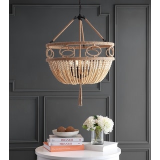 SAFAVIEH Lighting Whitley Adjustable 4-light LED Beige Beaded Chandelier - 24.5"x24.5"x38-110"