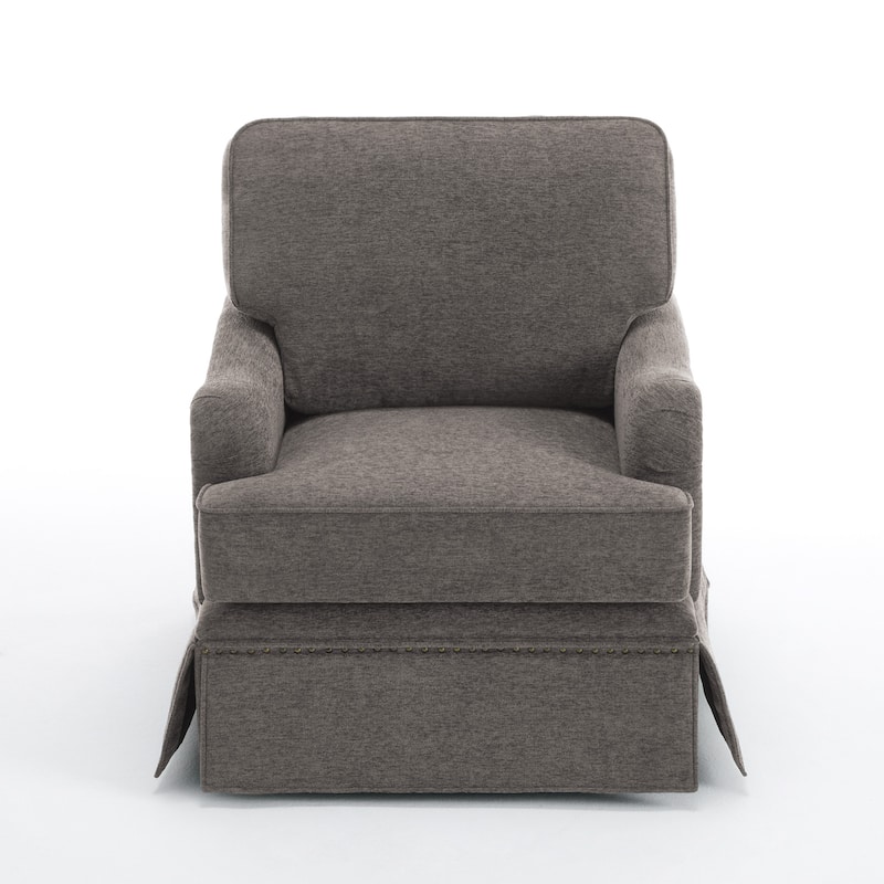 Set of 2 Chenille Swivel Accent Chair with Nailhead Trim Skirt