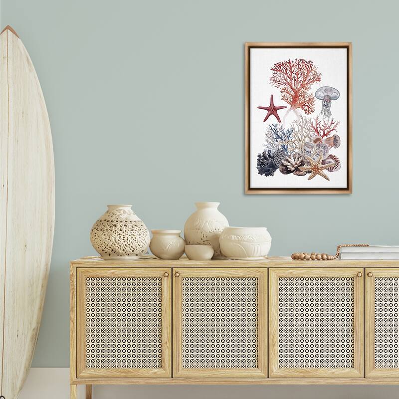 Stupell Aquatic Animals & Coral Framed Floater Canvas Wall Art Design By Ramona Murdock