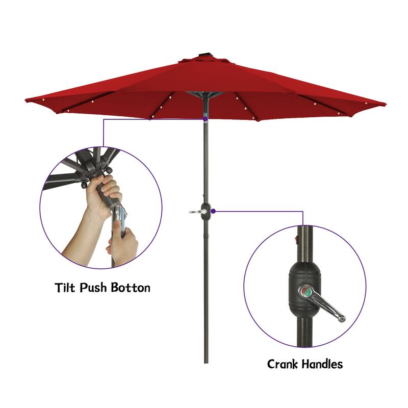 9Ft Patio Market Umbrella with 32 LED Round Solar