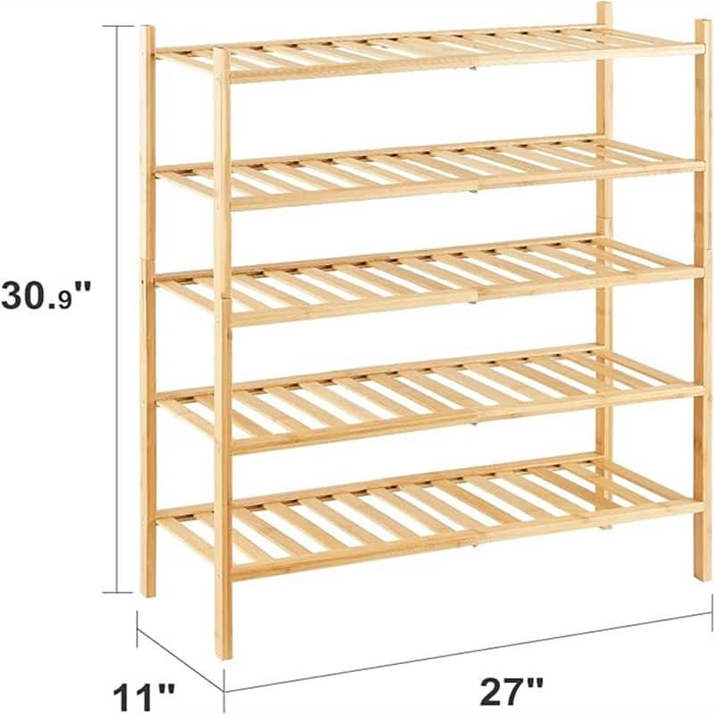 5-Tier Bamboo Shoe Rack - 11.02"D x 26.89"W x 30.87"H