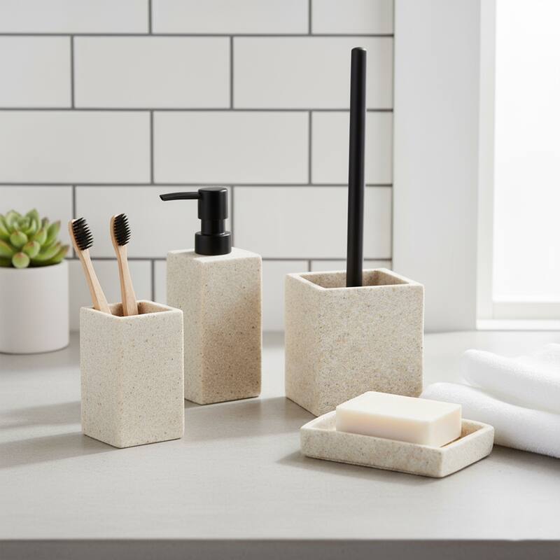 Collection Stone Effect Bath Accessory Set-4 pieces - Full Set 4 Pieces - Natural