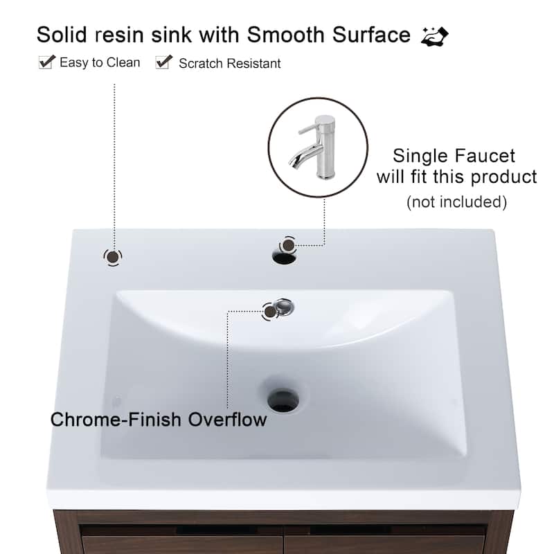 Malwee 24"/48" Floating Bathroom Vanity, Modern Wall Mounted Bathroom Vanity, Single with Resin Top and Soft Close Door