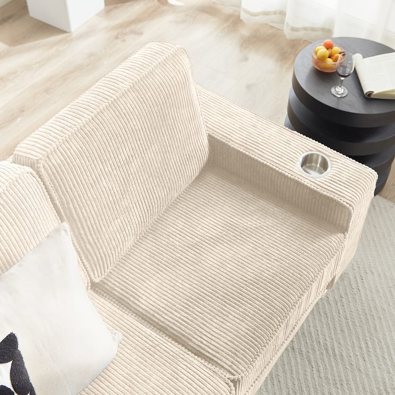 84" Corduroy 3-Seater Sofa, Modern Compressed Design for Multiple Rooms