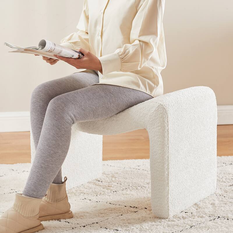VANOMi Upholstered Pouf, Mid-Century Modern Ottoman, Cometemporary Foot Stool For Living Room Extra Vanity Seat For Small Space