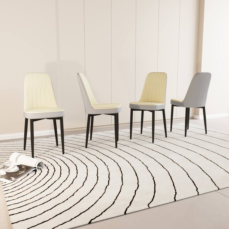 Modern PU 4 Piece Kitchen Dining Chair Set with Cushions, Metal Legs, Anti-Scratch Foot Pads for Dining Room Kitchen Living Room