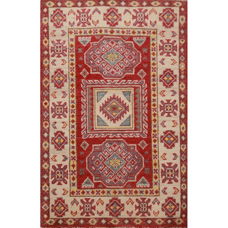 Red Kazak Oriental Foyer Rug Hand-Knotted Wool Carpet - 2'0"x 3'0"