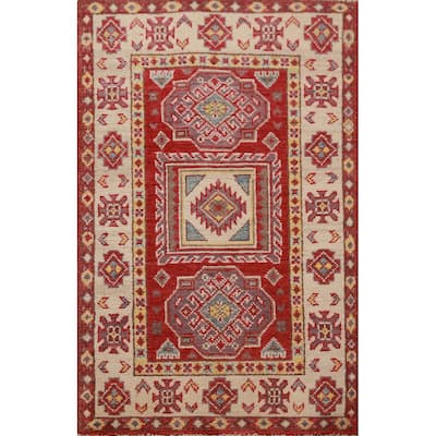 Red Kazak Oriental Foyer Rug Hand-Knotted Wool Carpet - 2'0"x 3'0"