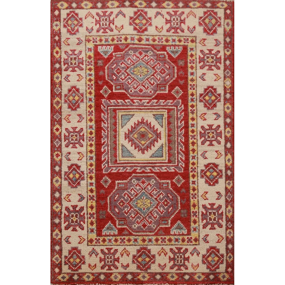 Red Kazak Oriental Foyer Rug Hand-Knotted Wool Carpet - 2'0"x 3'0"