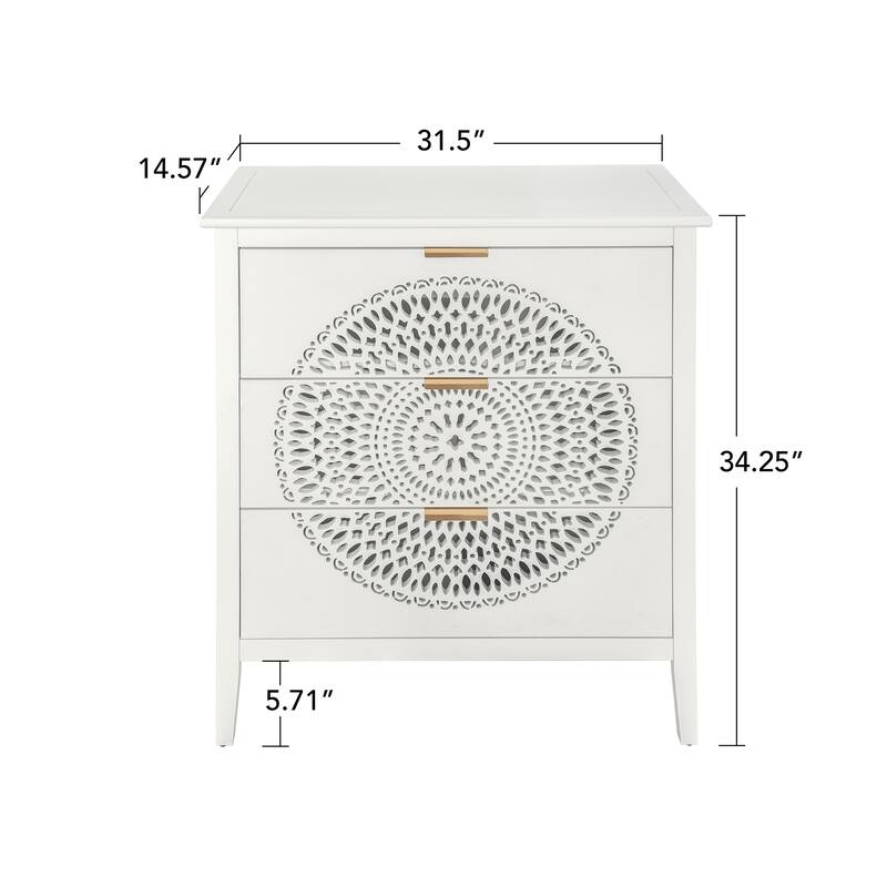 3-Drawer Storage Cabinet with Pine Legs & Metal Handles for Entryway or Bedroom Organization