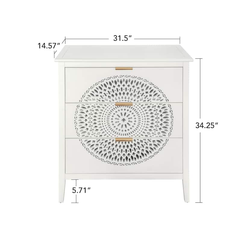 Drawer Cabinet with Hollow-Carved 3 Drawer Dresser Storage Chest