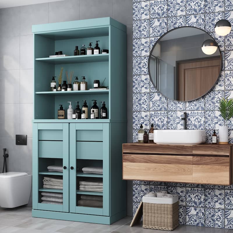 100% Solid Wood 32" Bathroom Cabinet with Optional Doors, 2-Drawers by Palace Imports