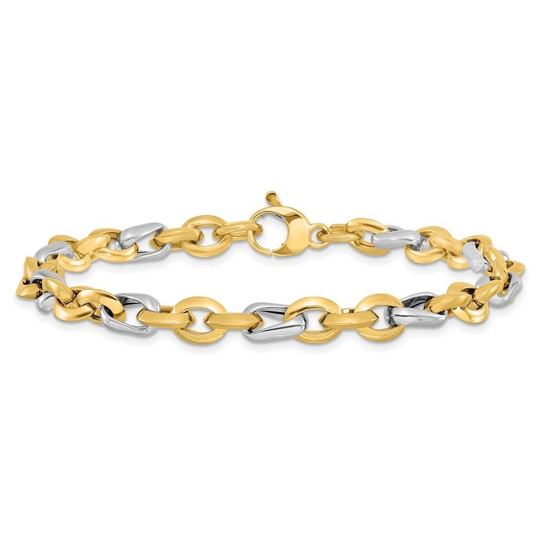 Curata 14k Two tone Gold 7.75" 5.35mm Alternating Links Bracelet