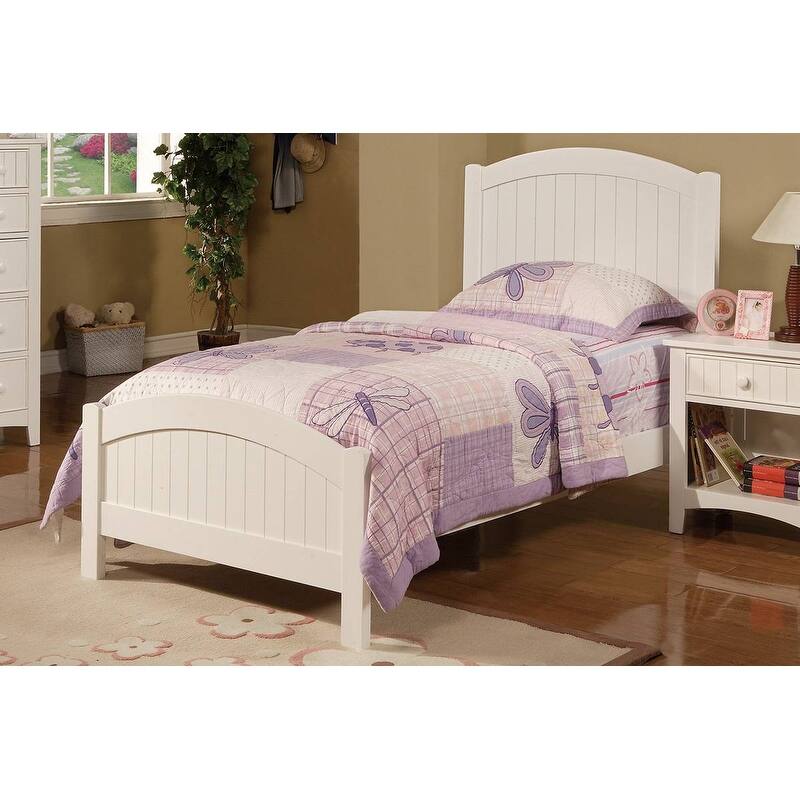 Twin Size Plywood Platform Bed Set with Vertical Line Headboard, Nightstand and 5-Drawer Chest