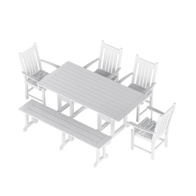Laguna Hdpe All Weather Outdoor Patio Dining Set with Rectangle Table, Arm Chairs and Bench (6-Piece Set)