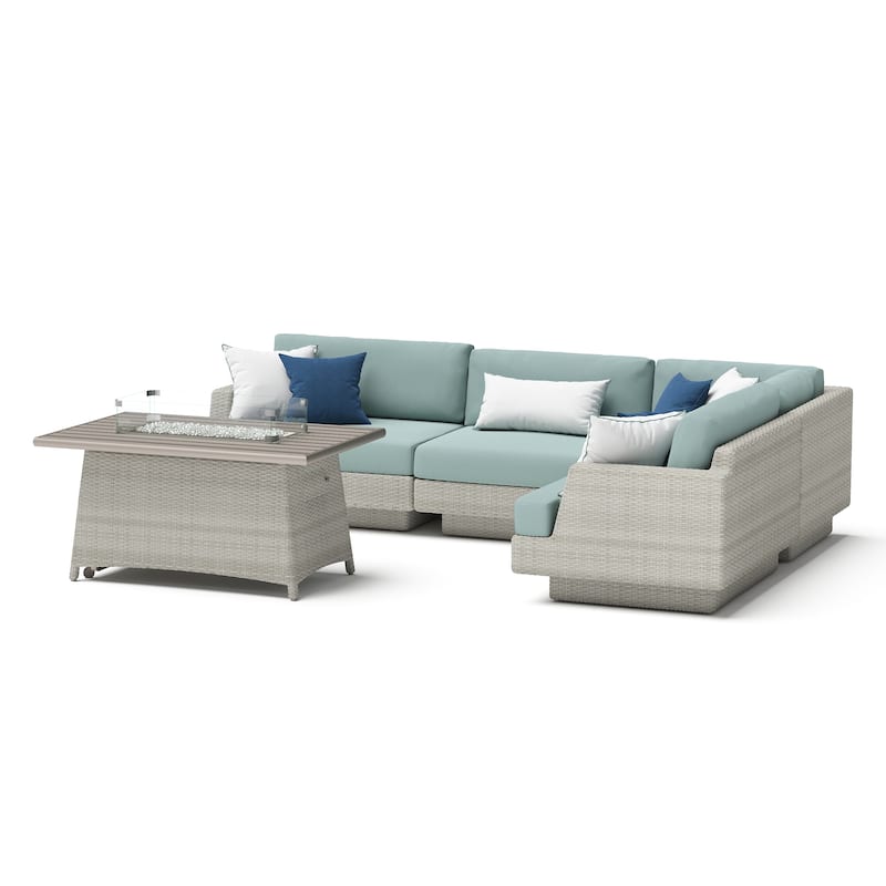 Portofino Comfort 5 Piece Sunbrella Outdoor Patio Sectional Fire Seating Set