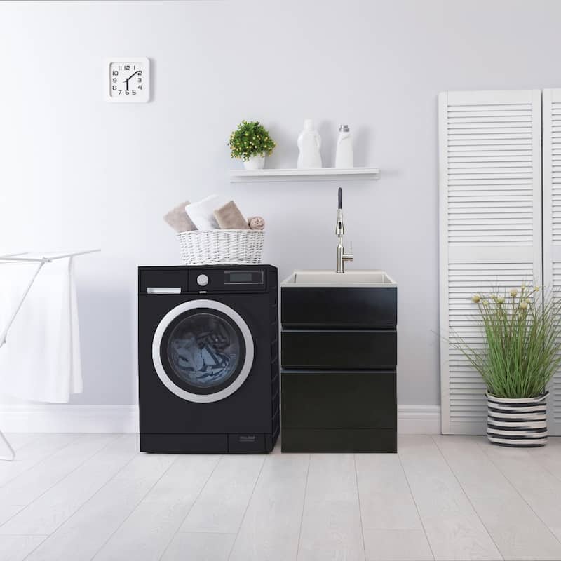 Transolid 22"x22" Metal Laundry/Utility Sink and Cabinet in Matte Black - 22 in. x 22 in. x 35 in.